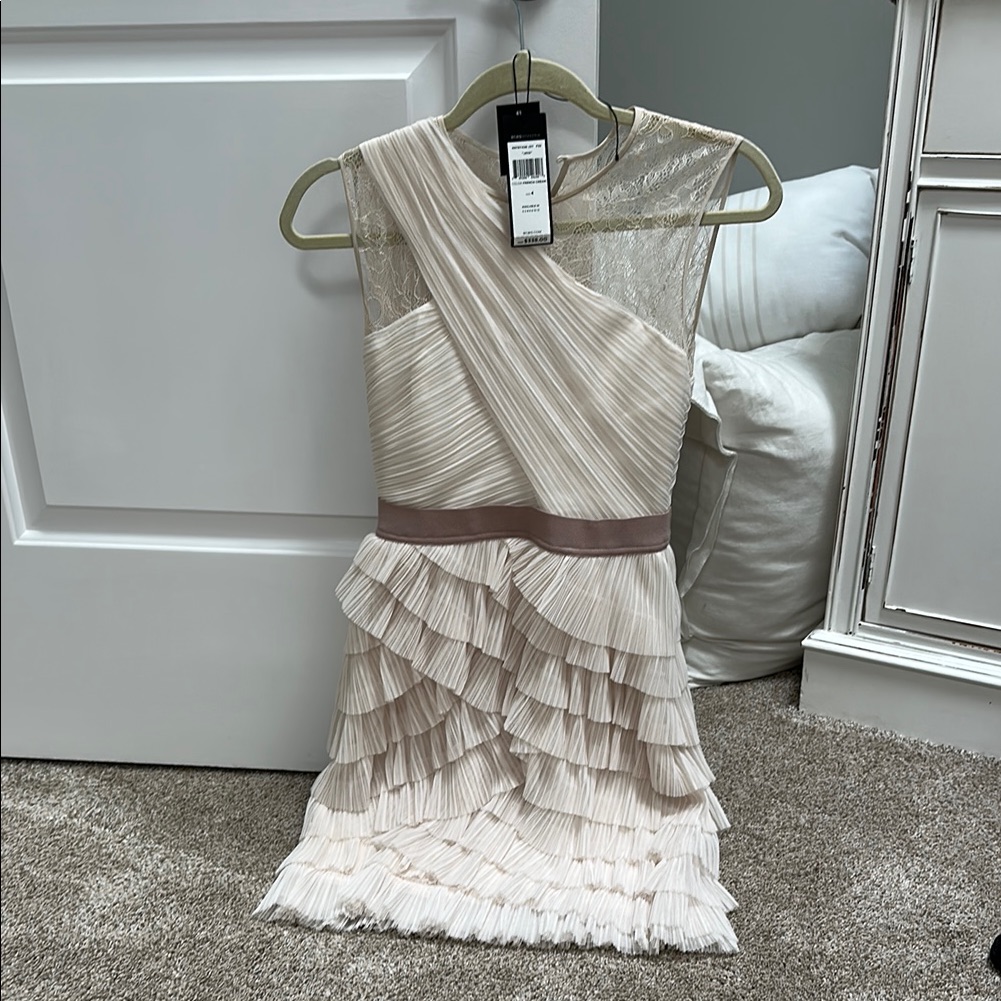 Bcbgmaxazria Cream Layered Mini Dress